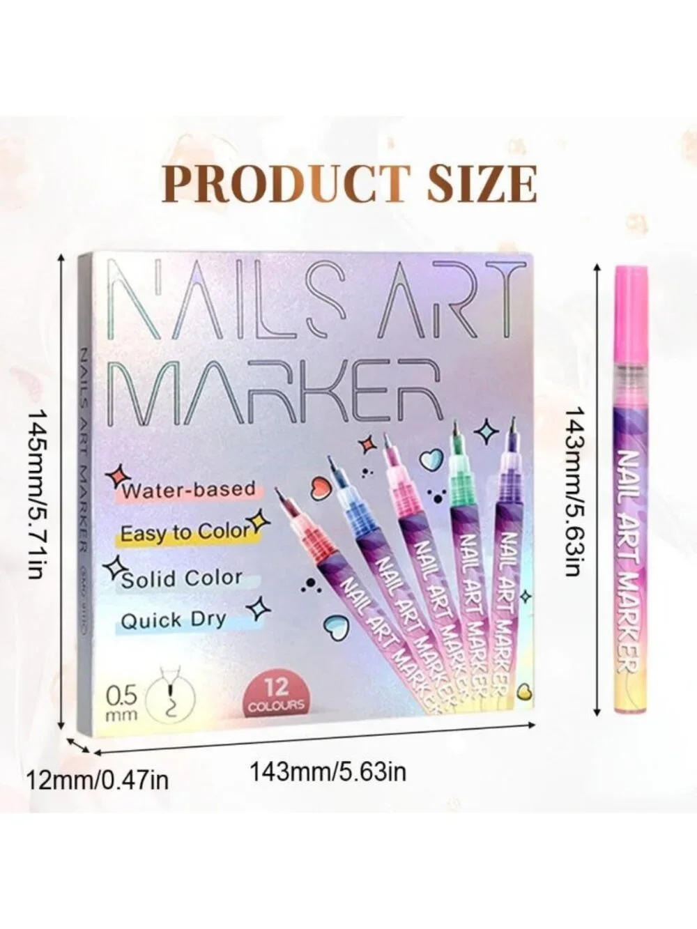 Vibrant 12-Color Nail Art Pens Set - 3D Nail Design Markers for DIY Manicure